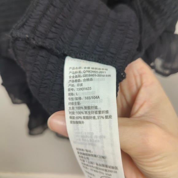 Abercrombie & Fitch Dress Womens Large Black‎ Tie Strap Smocked Midi Romantic - Picture 8 of 10